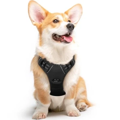 Image of Eagloo Dog Harness Medium, No Pull Adjustable, Front Clip Vest Harness, Soft Padded Pet Vest, Reflective Choke Breathable with Easy Control Handle, Black, M