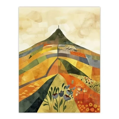 Image of Artery8 Glastonbury Tor Somerset Colourful Abstract Living Room Extra Large XL Wall Art Poster Print