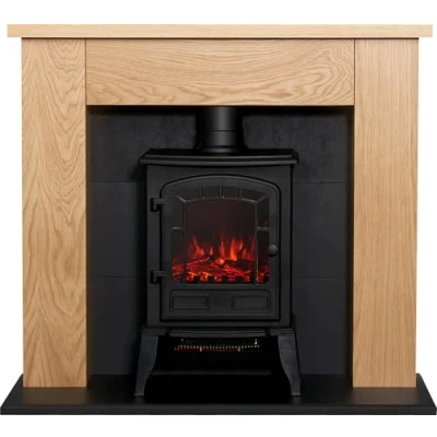 Image of Adam Chester Stove Fireplace in Oak &amp; Black with Sureflame Ripon Electric Black, 39 Inch