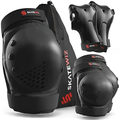 Image of SKATEWIZ Knee and Elbow Pads Adult Skating Scooter SMASH Size L/XL Black Wrist Guards Skate