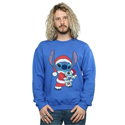 Image of Disney Mens Lilo And Stitch Christmas Sweatshirt (Royal Blue) Size Large
