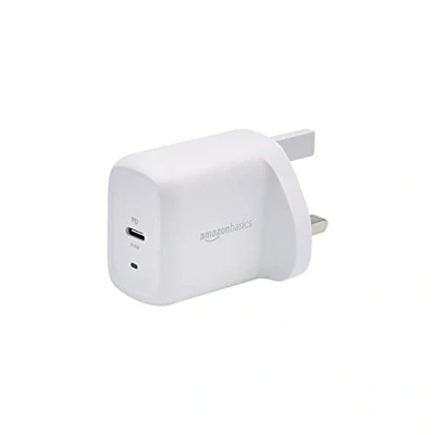 Image of Amazon Basics 20W One Port USB C Wall Charger, Non GaN, UK Plug, 7.06 x 2.76 4.41 cm, White