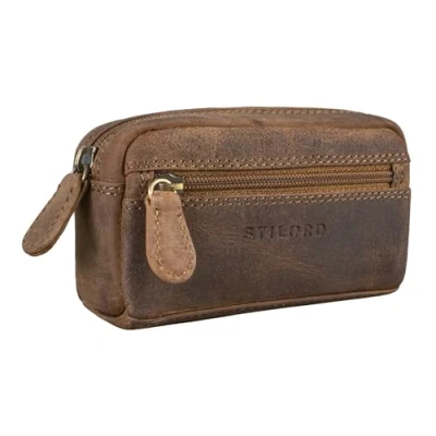 Image of STILORD &#039;Neal&#039; Leather Key Holder Small Wallet Case Mini Coin Purse Vintage Organiser Card with RFID Protection and Ring, Colour:Middle Brown