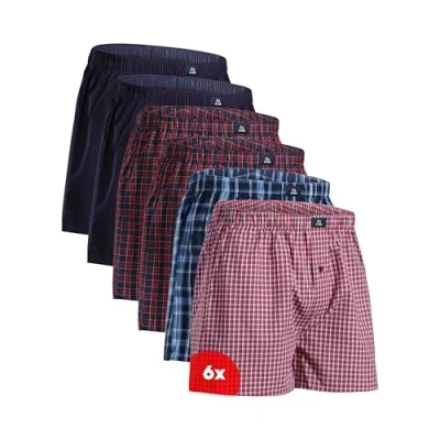Image of DANISH ENDURANCE 6 Pack Woven Boxer Shorts for Men, Loose Fit Comfort Underwear, Organic Cotton, Assorted Blue/Red L