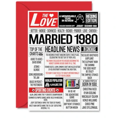 Image of 44th Anniversary Cards for Men Women Married 1980 Newspaper Happy 44 Wedding Card Husband Wife Dad Mum Nan Grandad Vintage Retro 1980, A5 Greeting