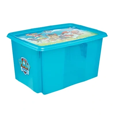 Image of keeeper Paw Patrol Storage Box with Lid, Stackable and Rotatable, For Children, 45 L, Karolina, Fresh Blue Transparent
