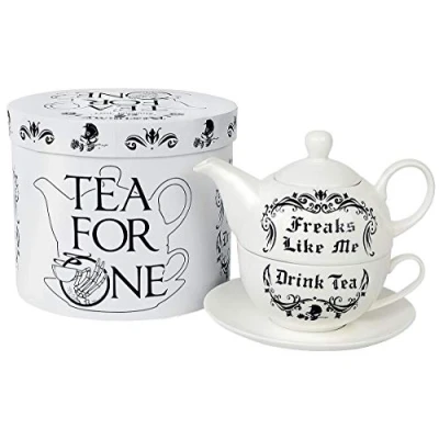 Image of Alchemy England 1977 Freaks Like Me Tea for 1 Set Teapot Black White