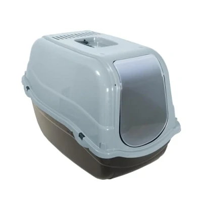 Image of Rosewood Eco Line Recycled Plastic Hooded Cat Toilet, Litter Tray with Charcoal Filter Ice Blue/Black