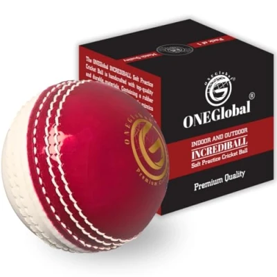 Image of ONEGlobal Incrediball Soft Practice Cricket Ball Outdoor &amp; Indoor Rubber With Core Stitched Seam For Honing Skills Family Fun (1 Red&amp;White)