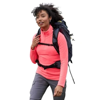 Image of Mountain Warehouse Camber Half Zip Women&#039;s Striped Fleece Lightweight, Warm &amp; Cosy Sweatshirt Top Best for Camping, Outdoors, Travelling Hiking Bright Pink L