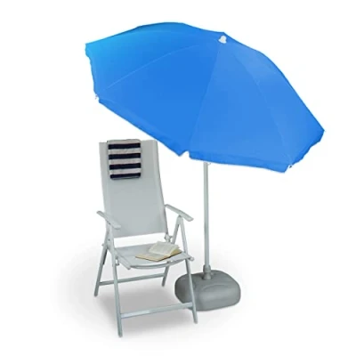 Image of Relaxdays Sun Umbrella 180 cm, 8 Polyester Ribs, Tilt Function, Garden Umbrella, Blue