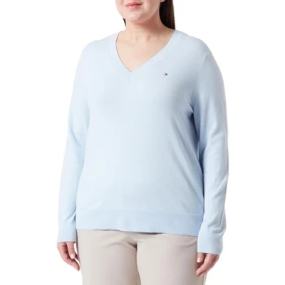 Image of Tommy Hilfiger Women Jumper V Neck, Blue (Breezy Blue), 46