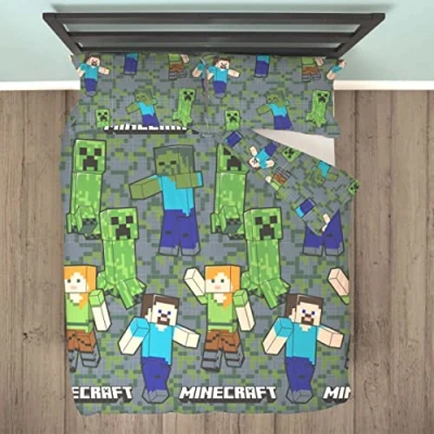 Image of Minecraft Official Double Duvet Cover Set Gamer Design
