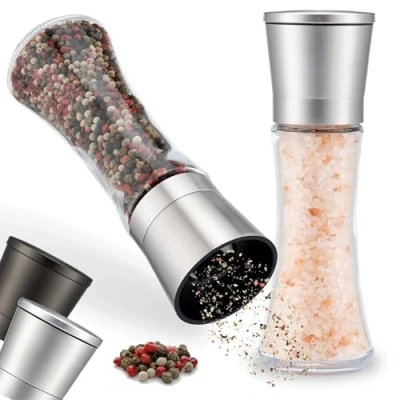 Image of Zolmer Spice Mill Set of 2 with Adjustable Ceramic Grinder Elegant Salt and Pepper Made Stainless Steel Also as a Chilli [Spice Contents]