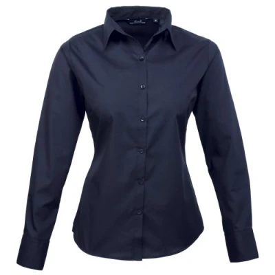 Image of Premier Womens/Ladies Poplin Long Sleeved Blouse (Navy) Size 16 UK