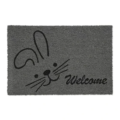 Image of Relaxdays Welcome Rabbit Doormat Coir Rubber, 40 x 60 cm, Door Mat Inside &amp; Outside, Non Slip, Grey/Black, PVC