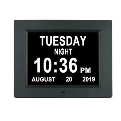 Image of Aowasi Digital Day Calendar Clock Non Abbreviations Date Time 8 Alarm Options Dementia Alzheimer Impaired Vision Memory Loss Clocks for Senior Elderly