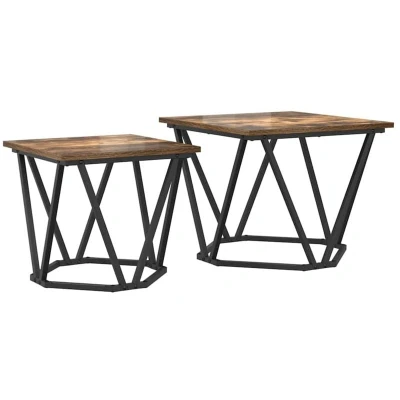 Image of vidaXL 2 Piece Side Table Set Smoked Oak Engineered Wood