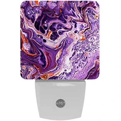 Image of 2 Packs Plug in LED Night Light with Auto Dusk to Dawn Sensor, Abstrect Purple Painting Lights for Stairs, Bathroom, Bedroom, Kids Room, Hallway