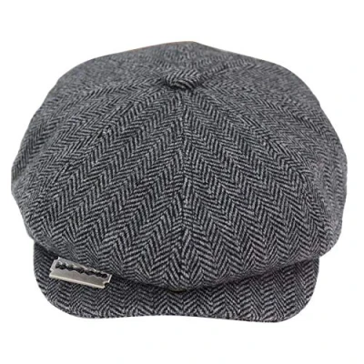 Image of TruClothing Mens Tweed Newsboy Cap Blinder Baker Boy Razor Flat Grandad Hat 8 Panel Charcoal XL
