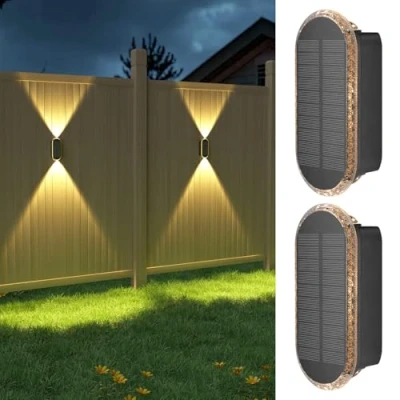 Image of ELLASAY Solar Fence Lights Outdoor Garden,3000K/4000K/6500K 3 Modes Brighter Garden Powered Waterproof IP67,Solar Wall for Patio/Backyard/Porch/Pool Decorations,2PK