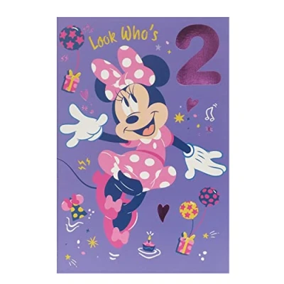 Image of UK Greetings Disney 2nd Birthday Card For Her/Girl With Envelope Cute Design Minnie Mouse