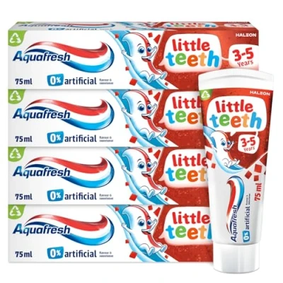 Image of Aquafresh Little Teeth Toothpaste 3 5 Years, Kids Toothpaste, Gently Strengthens and Protects Teeth, Multipack 4x75ml