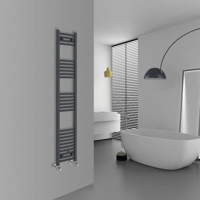 Image of Warmehaus Curved Heated Towel Rail Anthracite Bathroom Ladder Style Radiator Grey Central Heating 1600x300mm