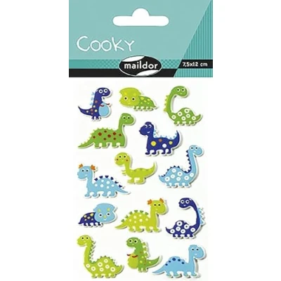 Image of Maildor Ref CY006O Cooky Stickers (Single Sheet) 7.5 x 12cm Cute Dinosaurs Designs Approximately 14 Stickers, 3D Suitable for Children Aged 3+
