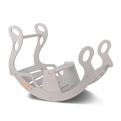 Image of KiddyMoon Wooden Rocker For Kids Multifunctional Montessori Arch Toy Climbing Play Children, Seesaw Made Of Wood Babies WR 001, Grey