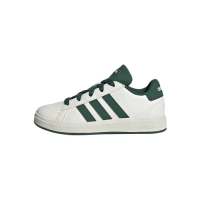 Image of adidas Unisex Kids Grand Court Lifestyle Tennis Lace up Shoes Shoes, Off White Collegiate Green Core Black, 2 UK Child