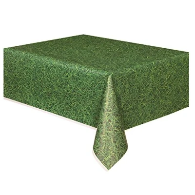 Image of Green Grass Rectangular Plastic Table Cover (137cm x 274cm) 1 Piece Ideal for Parties and Events