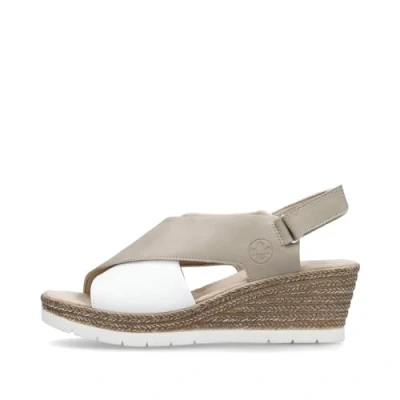 Image of Rieker 61975 women&#039;s elastic/synthetic sling back wedge heel sandal (Beige, UK Footwear Size System, Adult, Women, Numeric, Medium, 5)