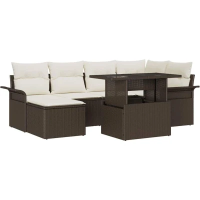 Image of vidaXL 7 Piece Garden Sofa Set with Cushions Brown Poly Rattan