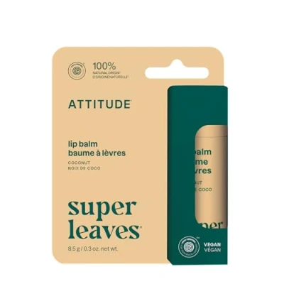 Image of ATTITUDE Plastic free Lip Balm, EWG Verified Plant and Mineral Based Ingredients, Vegan, Coconut, 8.5 g
