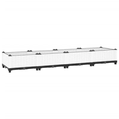 Image of vidaXL Raised Bed in Rattan Design Polypropylene Planter Box for Flowers, Plants, Herbs, and Vegetables White Dimensions: 160 x 40 23 cm