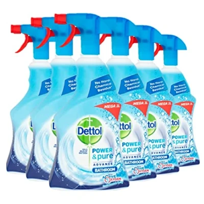Image of Dettol Power and Pure Bathroom Cleaner Spray 1 Litre, Pack of 6