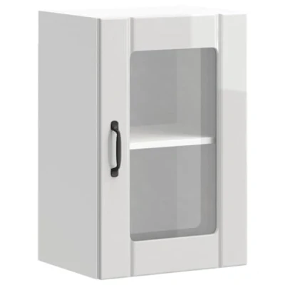 Image of vidaXL Kitchen Wall Cabinet with Glass Door Lucca High Gloss White, Durable Engineered Wood, Ample Storage, 40x31x60cm, Easy to Maintain