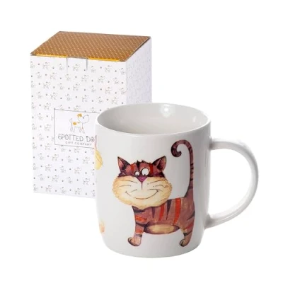 Image of SPOTTED DOG GIFT COMPANY Cat Mug, Ceramic Porcelain China Tea Coffee Mug Cup, Cute Funny Cats Themed Gifts for Lovers and Animal Women Men Kids, 350ml / 12oz