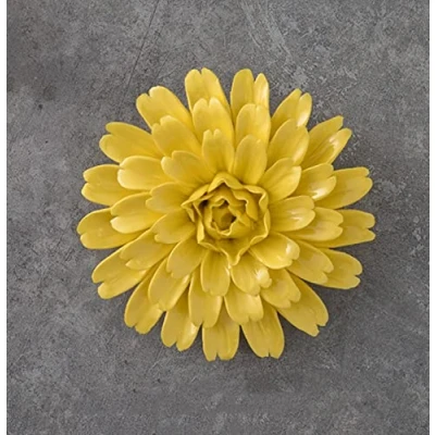 Image of TURSGYZ Handcrafted Ceramic Flowers Yellow Chrysanthemum Gerbera Artificial Sculpture Home Hanging 3D Wall Art Decor Decoration 7cm