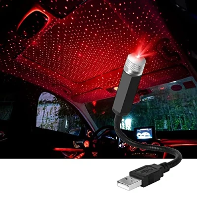 Image of URAQT LED Roof Atmosphere Light, Adjustable USB Car Ceiling Starlight Projector Night Mini Romantic Decorative Light for Car/Home/Party, Multiple Modes, Plug and Play (Red)