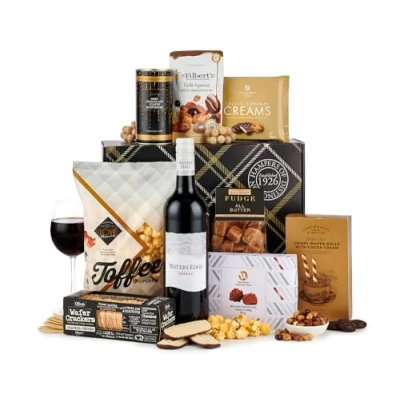 Image of Thornton &amp; France Sip Snack Selection With Red Wine Luxury Gift Hamper Chocolates, Biscuits Savoury Treats Premium For Him Her Birthday Celebration Box
