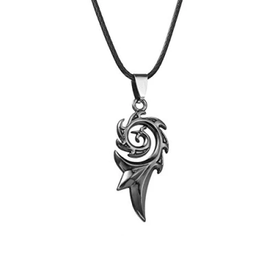 Image of AILUOR Pewter Flame Fire Biker Pendant Necklace, Stainless Steel Gothic Men Vintage Punk Leather Necklace Jewelry (Black)