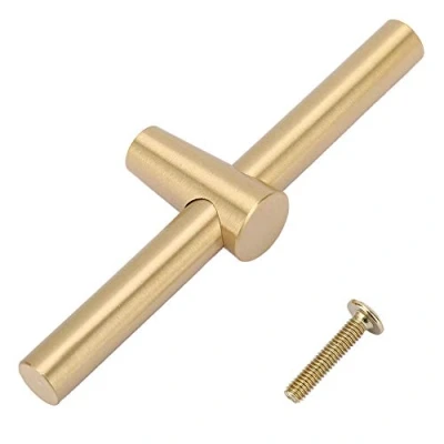 Image of Fafeicy Brass Cabinet Handle Pull Knob, Brushed Kitchen T Bar Wardrobe Door