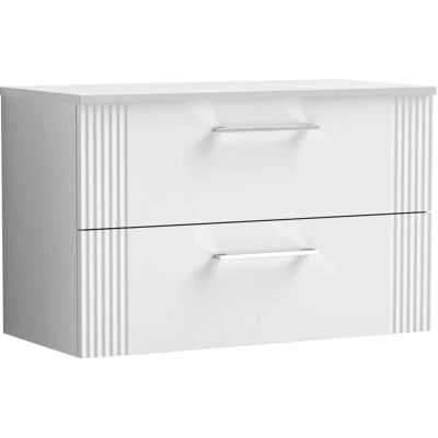 Image of Retro 2 Drawer Wall Hung Vanity Unit with Colour Coordinating Worktop 800mm Satin White Balterley