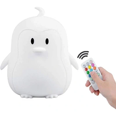 Image of Tekemai Night Light, LED Cute Silicone Lamp Bedside Lamp, Animal Light 9 Colors Changing/USB Rechargeable/Remote Control/Dimmable Children for Kids/Bedroom/Baby Feeding Medium Penguin