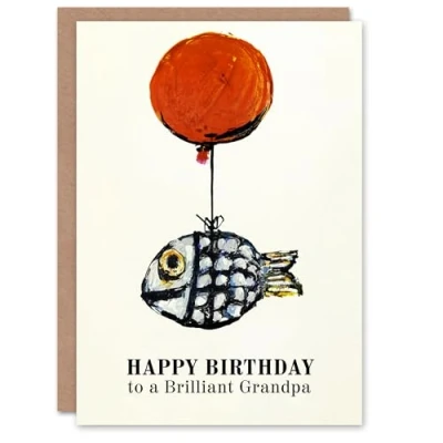 Image of Artery8 Happy Birthday Card to a Brilliant Grandpa Fun Balloon Fish Fishing Fisherman Angler