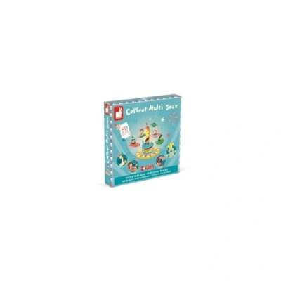 Image of Janod Carrousel Multi Games Box Set Classic Family Draughts game, Ludo, Yellow Dwarf, 7 families, Goose game For children from the Age of 5, J02742