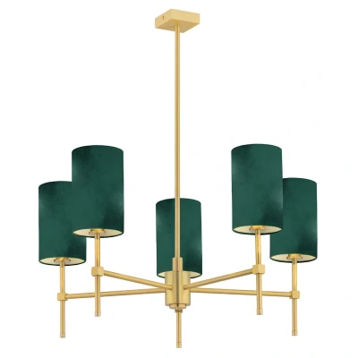 Image of Abruzzo Multi Arm Pendant Ceiling 5 Light Green, Brushed Brass