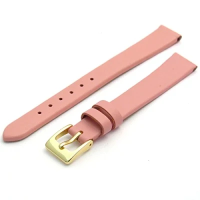 Image of Fine Calf Leather Watch Strap Band 14mm Pink with Gilt (Gold Colour) Buckle. Free Spring Bars (Watch Pins)